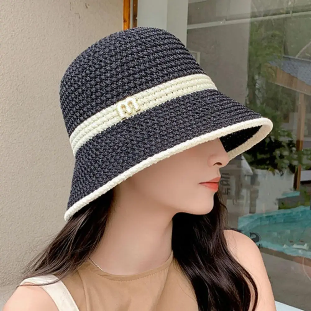 Summer Wide Brim Floppy Hats Folding Women Beach Straw Beach Bucket Hat Fashion Hollow Fisherman Cap 4 Color