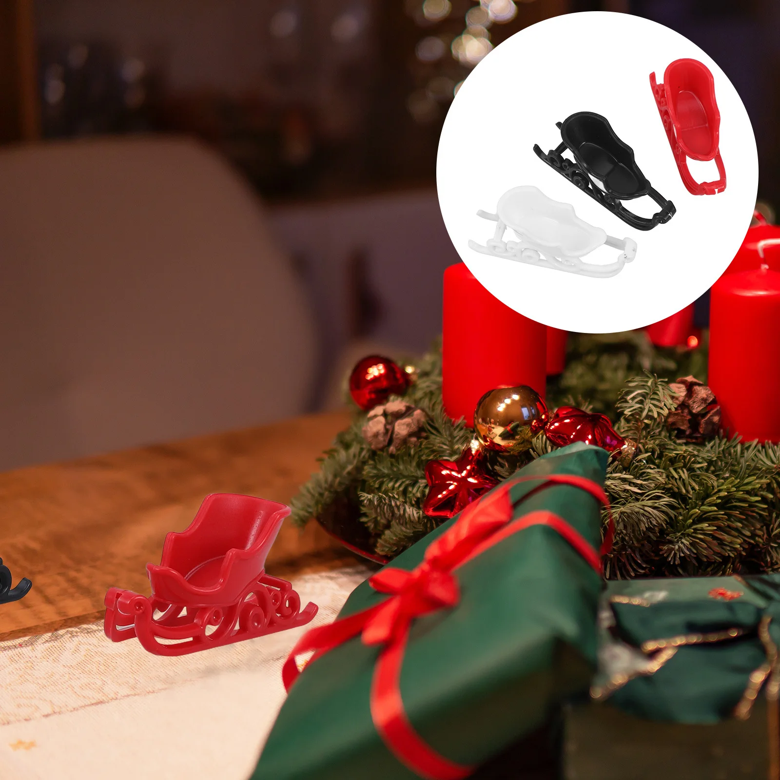 

12Pcs Christmas Sleigh Decor Miniature Desktop Ornament Xmas Table Adornment Holiday Celebration Decoration Xmas Ornament