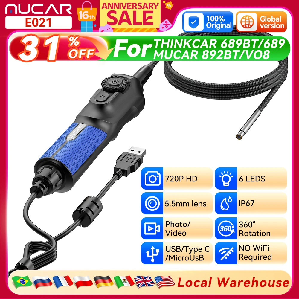 

Видеоинспекционная камера MUCAR E021 с LED-подсветкой, водонепроницаемый эндоскоп, диагностический инструмент для автомобилей, совместимый с MUCAR 892BT и THINKCAR 689BT