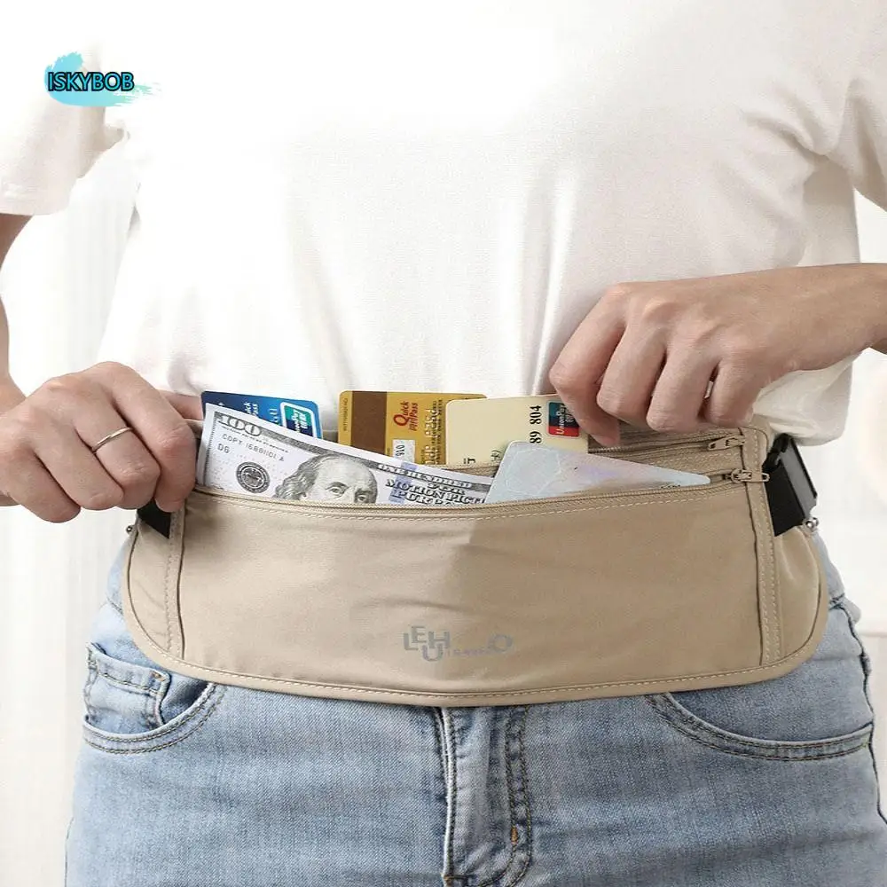 

Security Invisible Travel Waist Packs Adjustable Strap Breathable Fabric Anti Theft Waist Bag Terylene Multiple Pockets