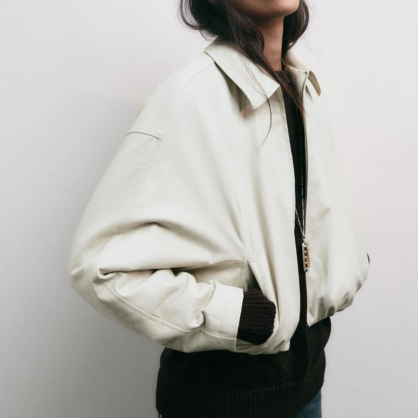 Faionable Classic Collar Leather Jaet Women's Sle Autumn New Arrival Simple Ele Z Ladies ort Coat Zipper