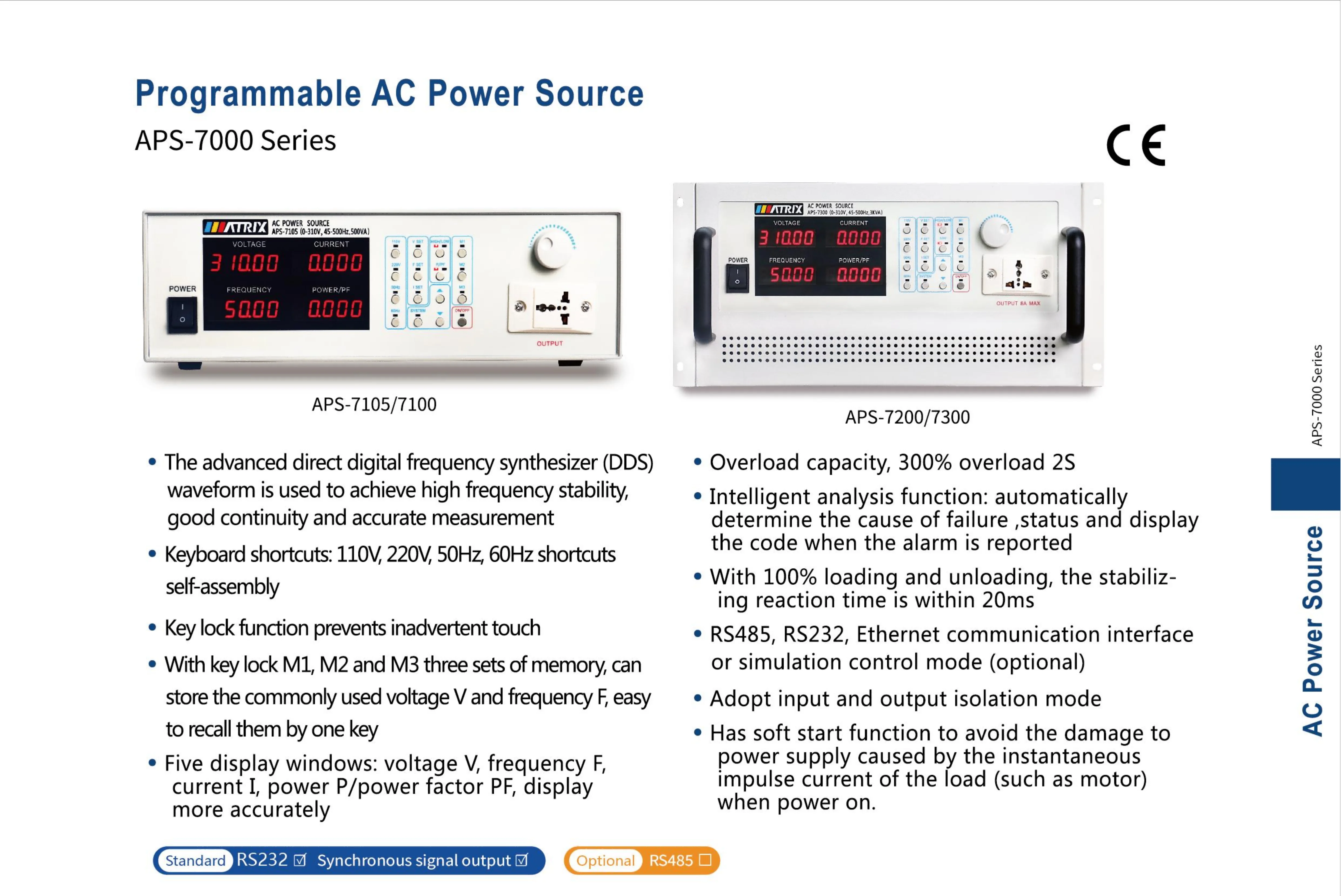 MATRIX 2000VA programmierbares AC-Spannungsstabilisiertes Netzteil mit variabler Frequenz für Fabriken und Labore