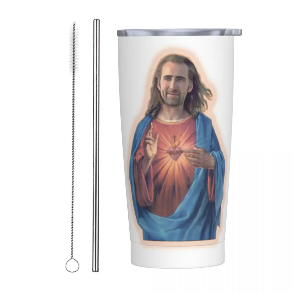 Stainless Steel Tumbler N-Nicolas Cages As Jesus Mugs Cup With Straws Funny Travel Cold Drink Water Bottle Large Coffee Mug