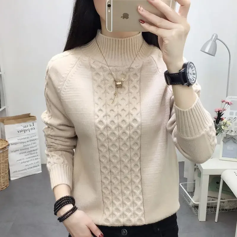 

Half Turtleneck Sweater Women Jumper 2024 Autum Winter Basic Warm Clothes Female Pull Femme Knitted Cotton Pullover Sweater N163