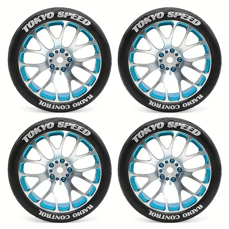 

1/10 RC Racing Wheels & Tires Set - 12mm Hex Metal Rims for Tamiya TT01/TT02/XV01, HSP, HPI, Kyosho - On-Road Car Upgrade