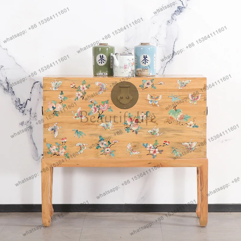 new Chinese camphor wood box entrance solid wood decorative foyer cabinet antique edge few lockers
