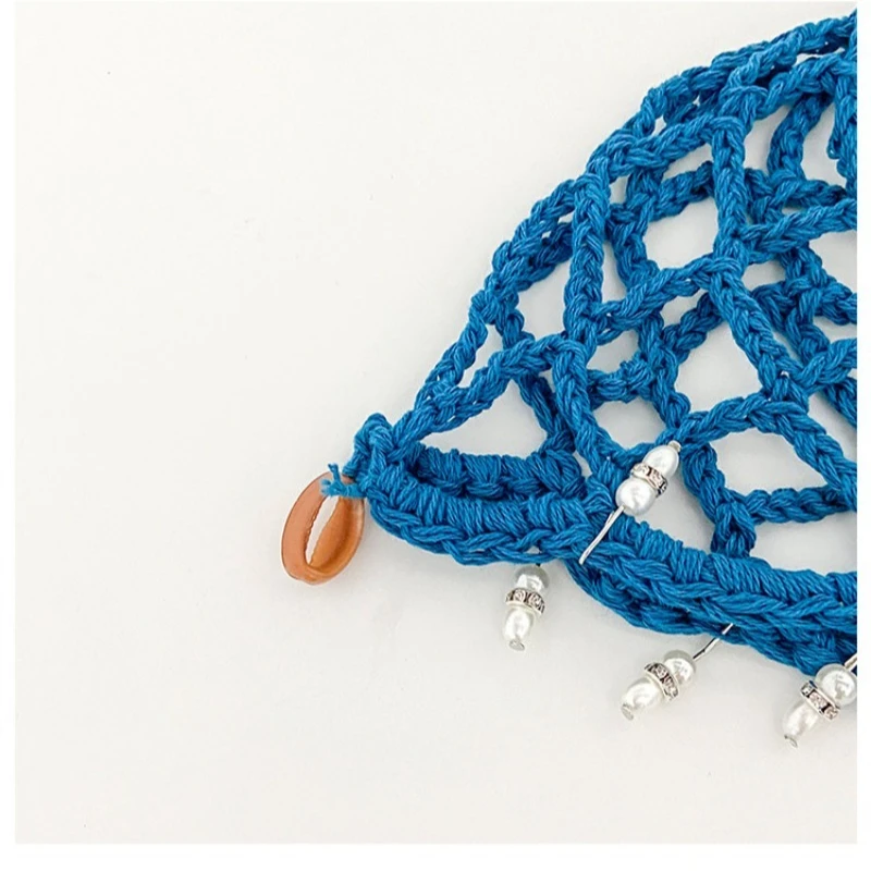 Nischenartiger Bohemian-Ethno-Stil Perlenbesetzter Quasten-Hohlstrick-Pullover für Damen, atmungsaktive Strickmütze für Sommer und Herbst – Detail 6