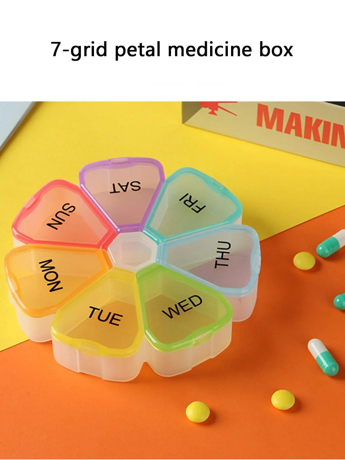 7-Day Portable Pill Case, 7 Compartments Design To Store Tablets, Capsules, Supplements, Flower Petal Shaped