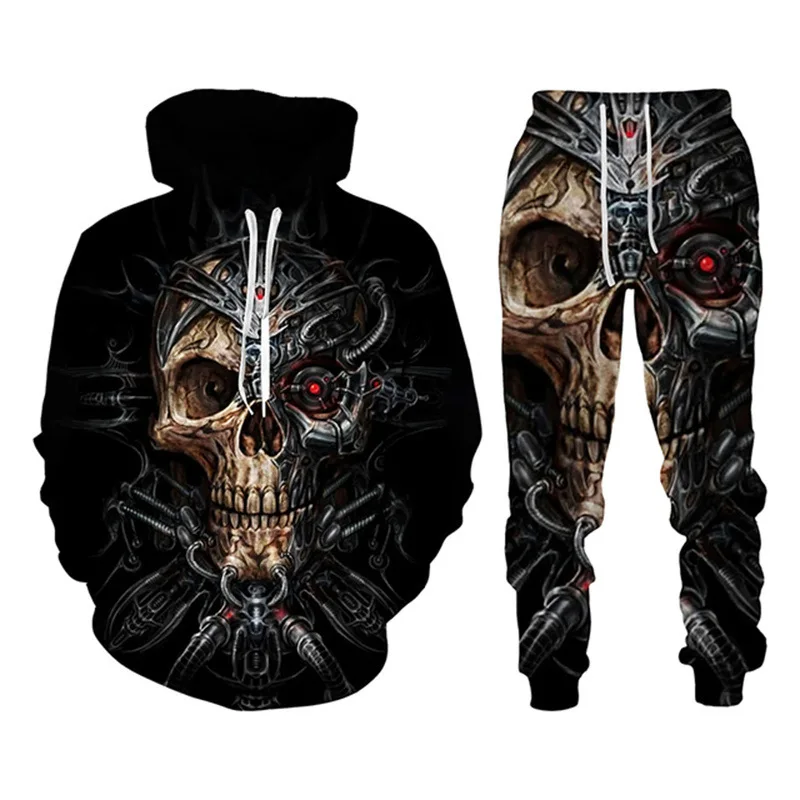 

Skull Skeleton 3D Print Men's Sportswear Sets Casual Tracksuit Two Piece Set Top and Pants Sweat Suit Male Halloween Costume