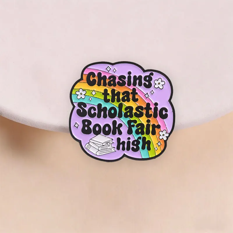 Book Fair Quote Enamel Lapel Pin Rainbow Cloud Brooch Cute Reading Theme Badge For Teacher Student Backpack Clothing Decor