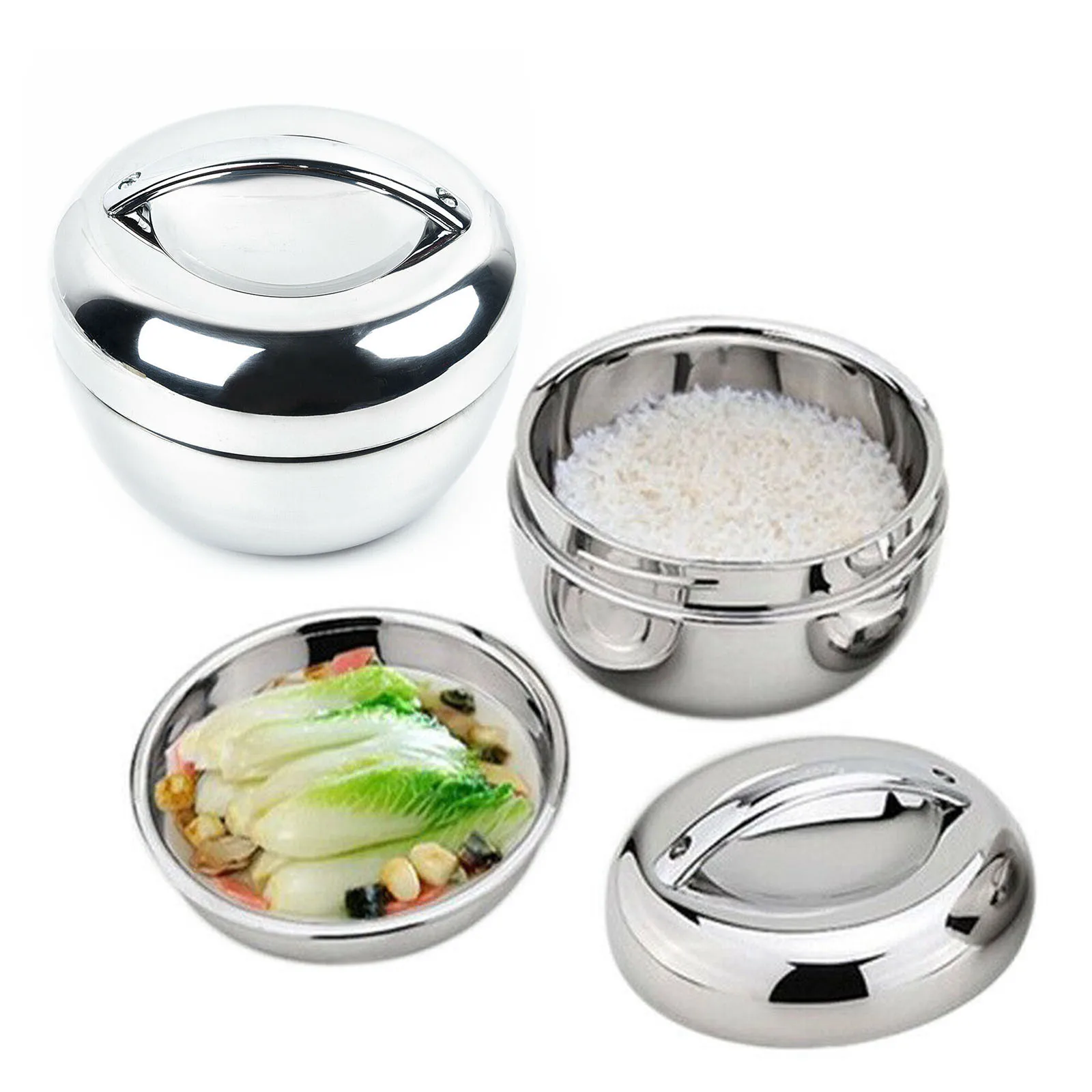 Stainless Steel Lunch Box for Kids Food Container Handle Heat Retaining Thermal Insulation Bowl Portable Picnic Bento Box