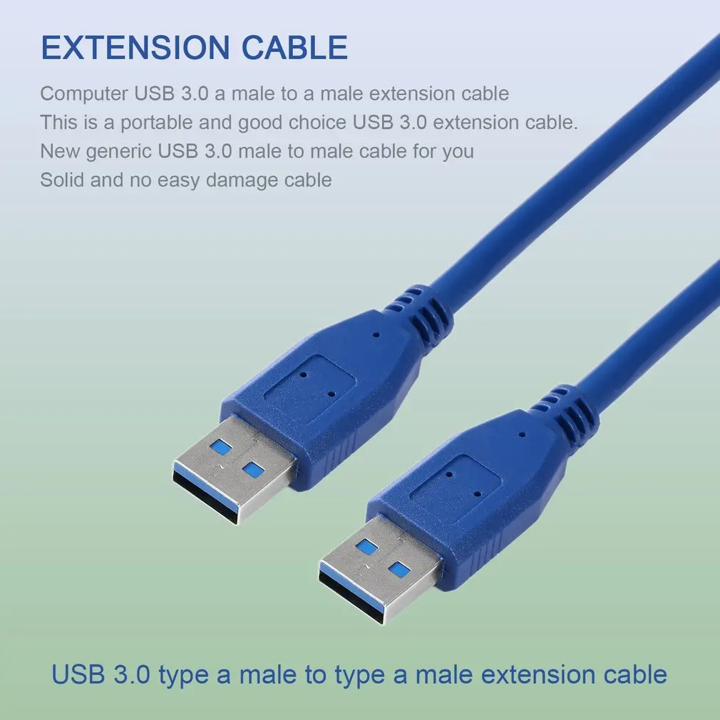 Portable Blue Solid 3FT/1M SuperSpeed Computer USB 3.0 Type A Male to Type A Male M/M M2M Extension Cable Cord Wire