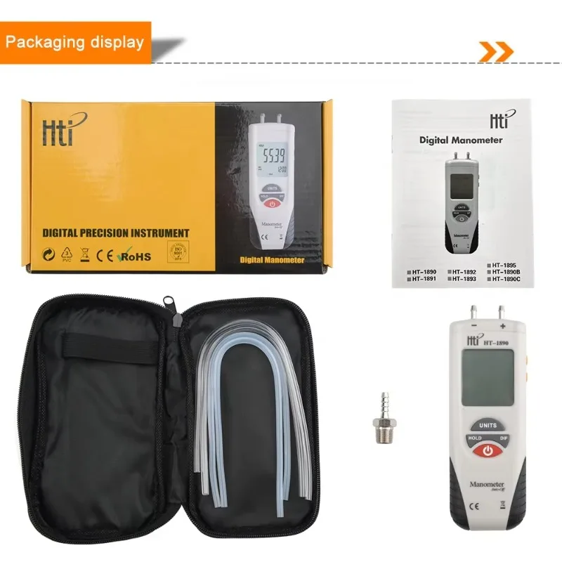 HT-1895 Differential Pressure Gauge Digital Vacuum Air Pressure Meter High Precision Electronic Pressure Tester Measuring Tool