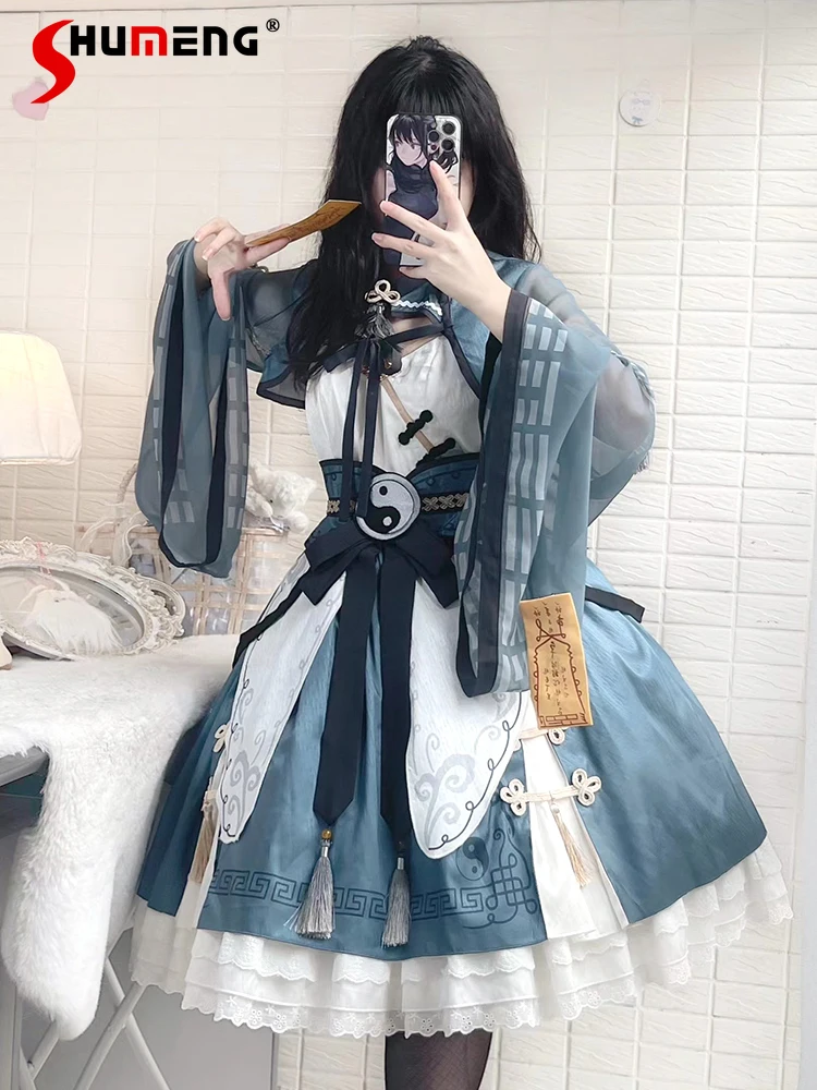 Chinese Style Retro Lolita Dress for Women 2024 Spring New Vintage Birthday Dress and Long Sleeve V Neck Coat Ladies Robe Argent