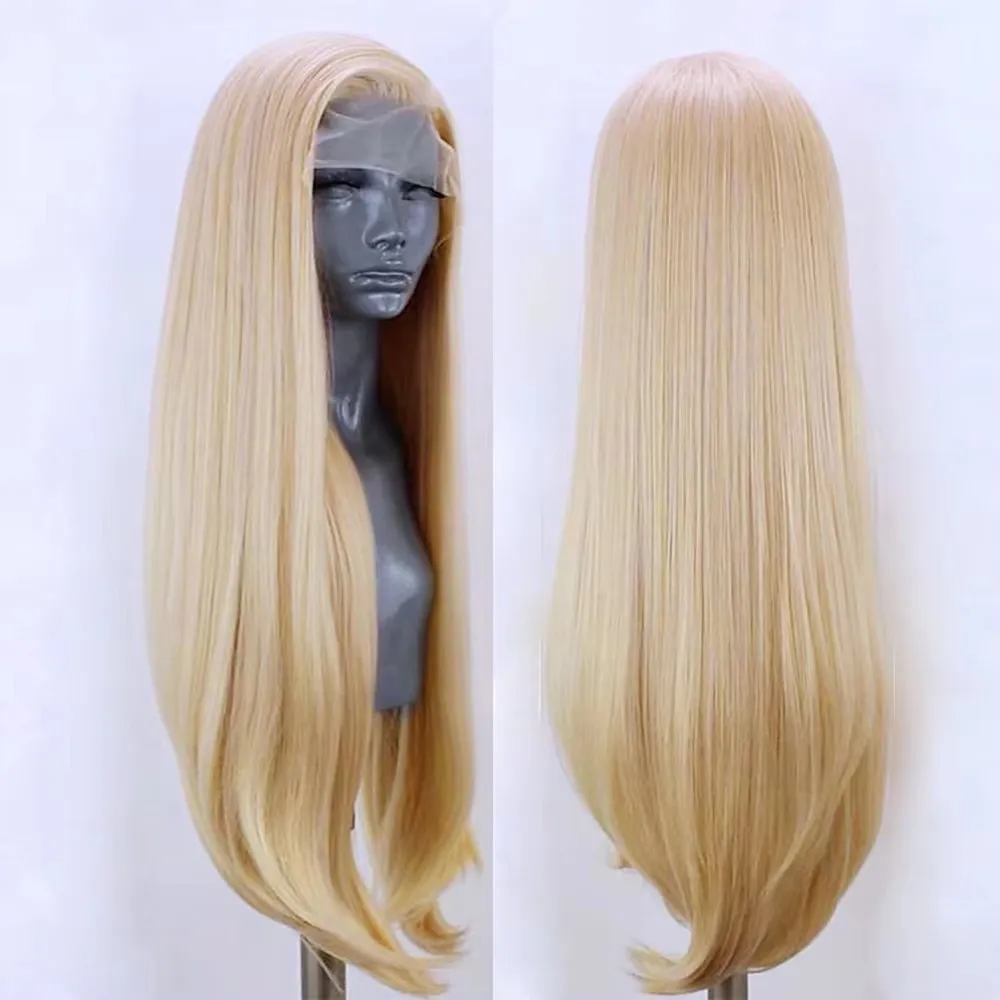 

MXWIGS Волосы # 613 Блондинка Синтетический Парик Фронта Шнурка Длинный Прямой Парик Фронта Шнурка Предварительно Сорванные Термостойкие Волокна Парики Для Повседневного Ношения