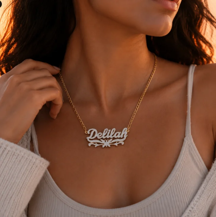 Custom Butterfly Necklace Personalized Name Double Color Name Necklace Customized Double Layered 18k Gold Plated Pendant for Her