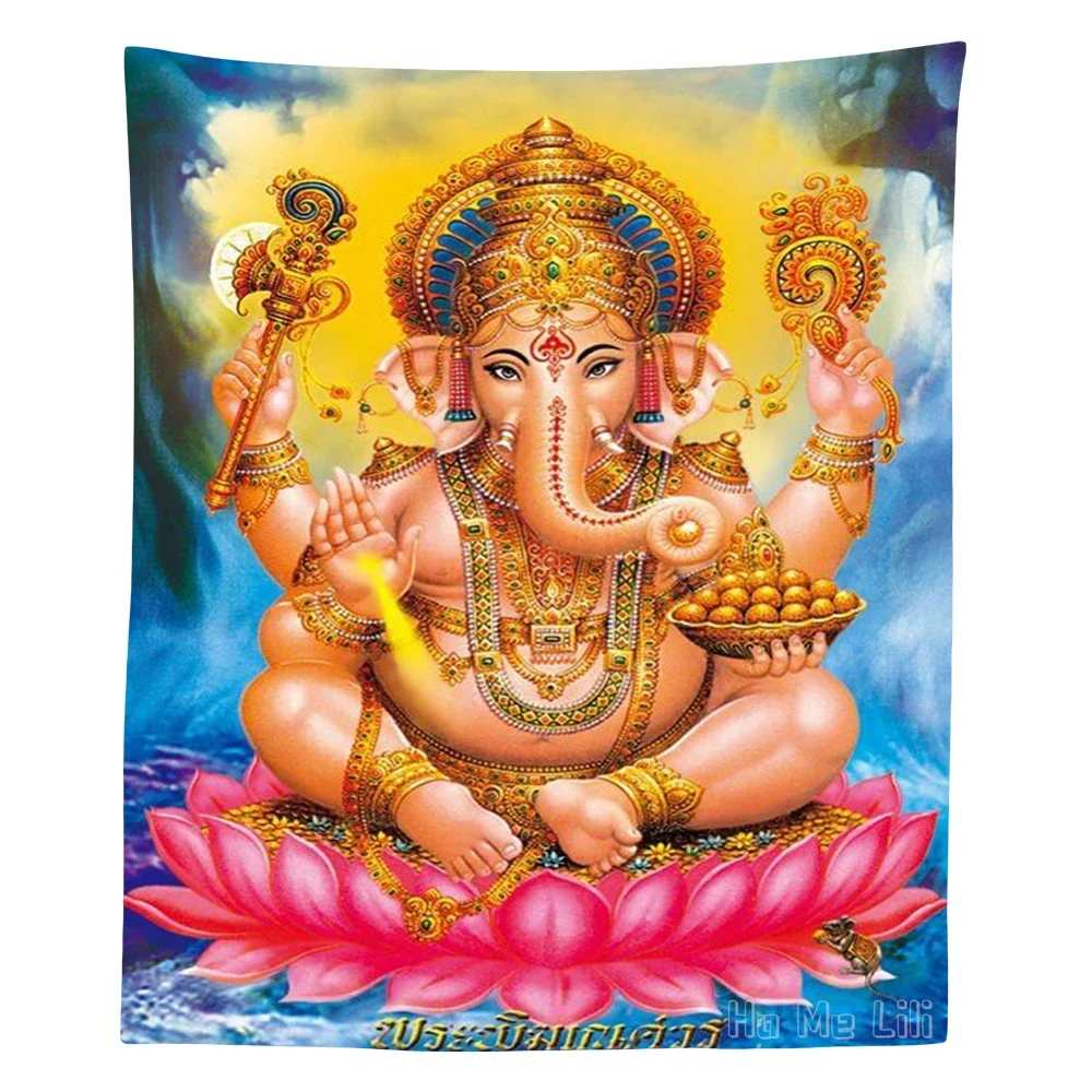 Religious Thought The Indian Gods Shiva Art Lord Ganesh Family Sparkle Colorful Abstract Tapestry Wall Hanging Home Decoration