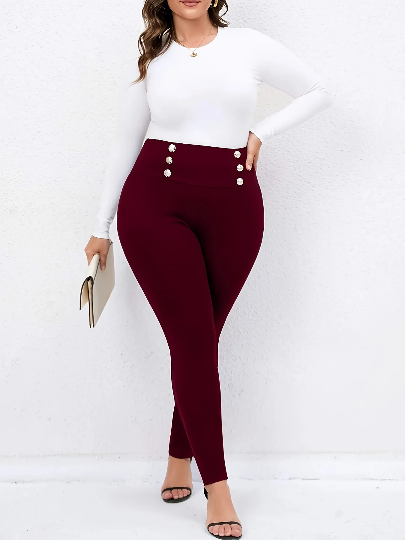 Gibsie Plus Size solide elegante zweireihige Röhren hose Frauen Frühling Sommer sexy Büro Damen hohe Taille Bleistift hose