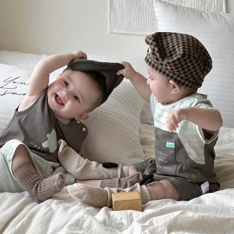 Baby Summer Clothes Thin Short-sleeved Baby Handsome Casual Korean Style Soft Comfortable Baby Boys and Girls Romper