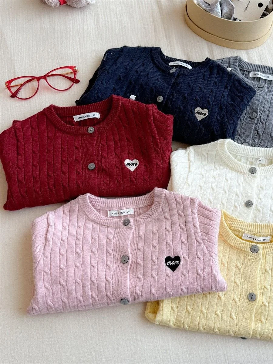 

Girls Knitted Jaet 2025 Spring Outfit Korean Sle Nursery All-Match Open Cardigan College Sle Baby Outerwear Top