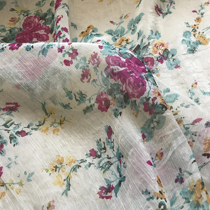 one meter New products in summer patchwork High quality brocade and crinkle printed chiffon fabric Fashion dress shirt tissu