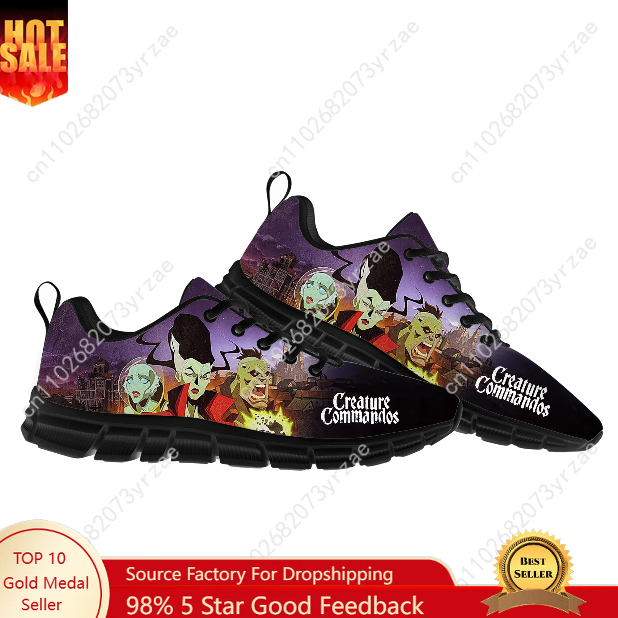 

Creature Commandos, кружевная сетчатая обувь, кроссовки на плоской подошве, мужская и женская спортивная обувь, высококачественные персонализированные модные кроссовки на заказ Footwe