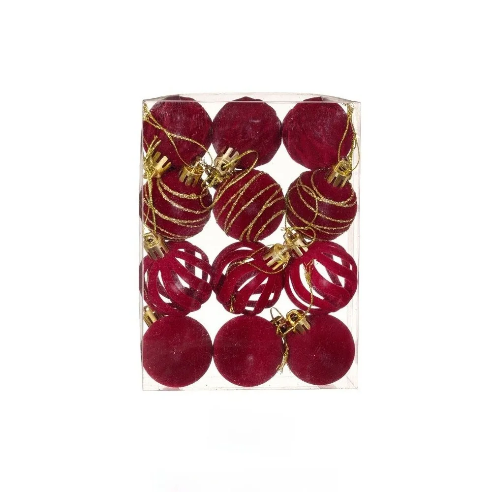 

12pcs/Set 4CM Christmas Ball Ornaments Sparkling Flocking Christmas Tree Props Plastic Velvet Xmas Window Decor Holiday Season