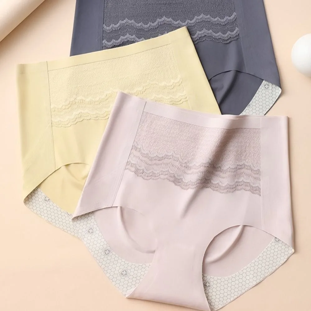 

Comfortable Lace Flower Tummy Control Underwear Mid Waist Shapers Seamless Panties Ice Silk Soft Butt Lifting Briefs Women