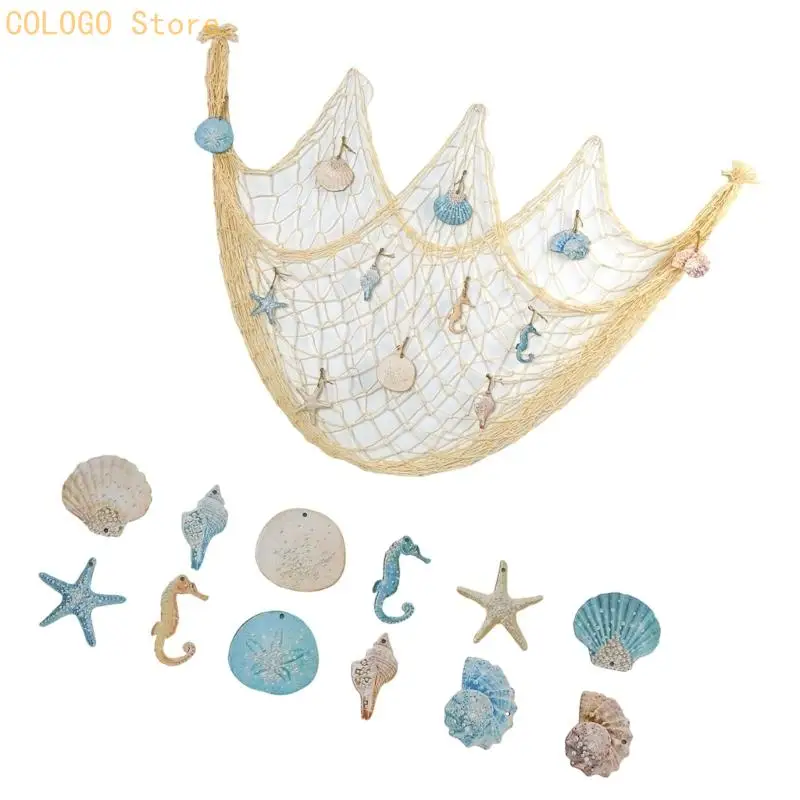 Fishing Net Wall Hanging for Ocean Theme Rooms, Cotton Rope Shell Piece for Party Scene, Shop Display, Photo Area D0LD