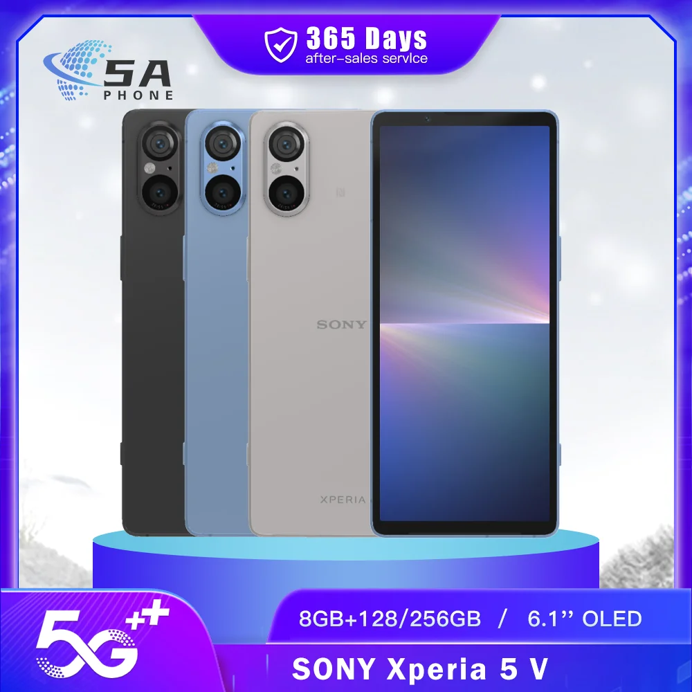 Original Sony Xperia 5 V 5G Mobile Phone NFC 128GB/256GB 120Hz 6.1'' OLED Screen Snapdragon 8Gen2 Octa-Core Android SmartPhone