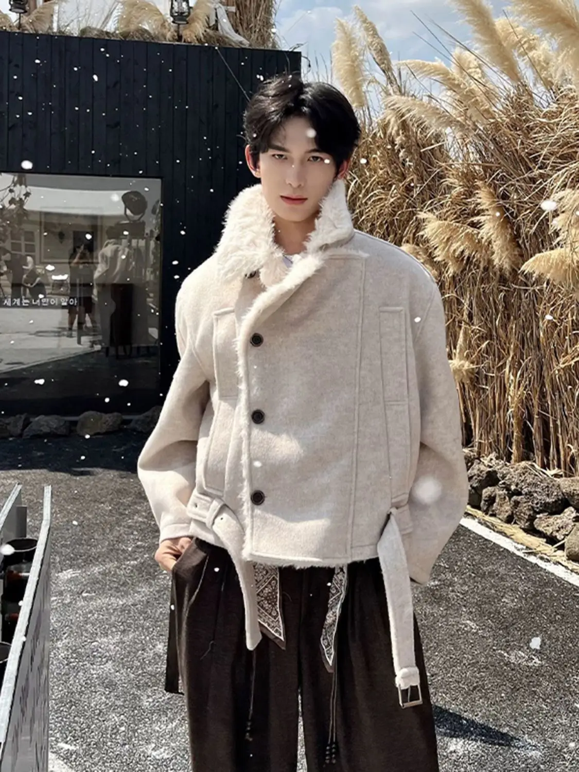 

Мужская куртка из шерстяной смеси для работы, двухслойная, с эффектом иллюзии контрастных слоев, городская, весенняя, уличная, асимметричная, нестандартного кроя