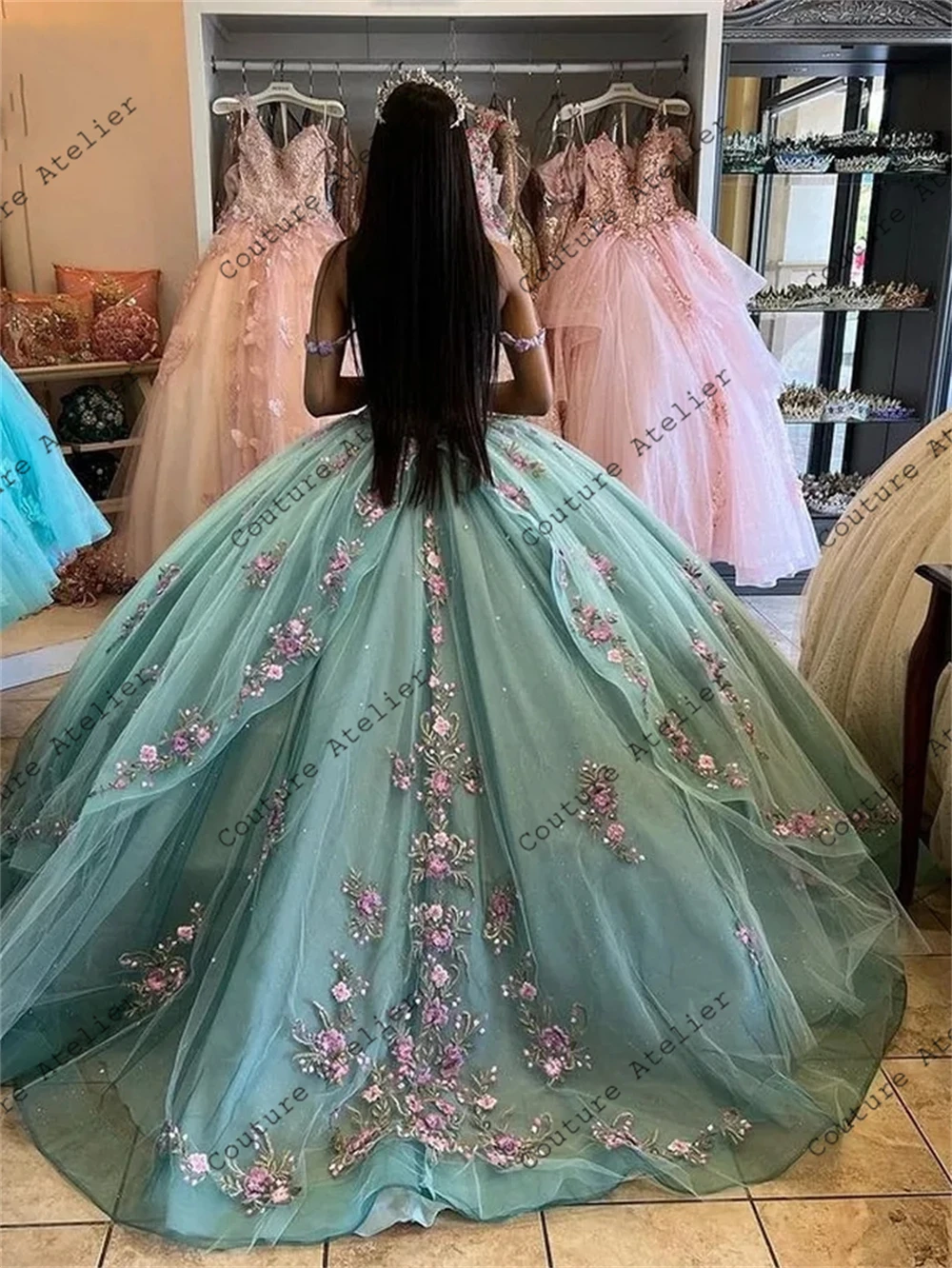 Vestidos de quinceañera azul Lago, apliques de flores 3D rosas, vestido de baile de cumpleaños, vestido de tul con cordones, dulce 16 vestidos, 15