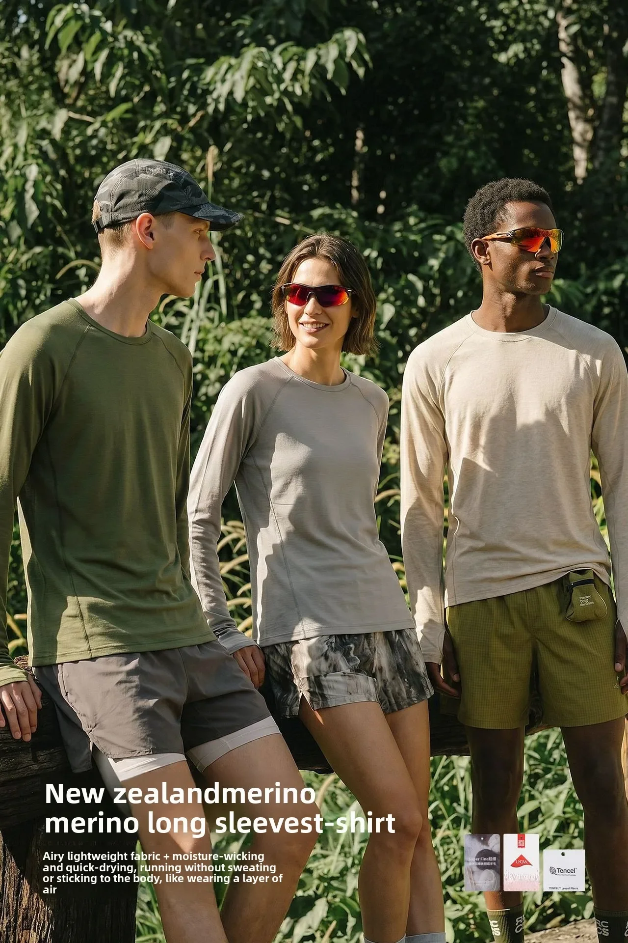 Herren Merinowolle-Mischgewebe Baselayer Langarmshirt Leichtes Atmungsaktives Sportoberteil für Wandern Laufen Schnelltrocknend Outdoor – Detail 9