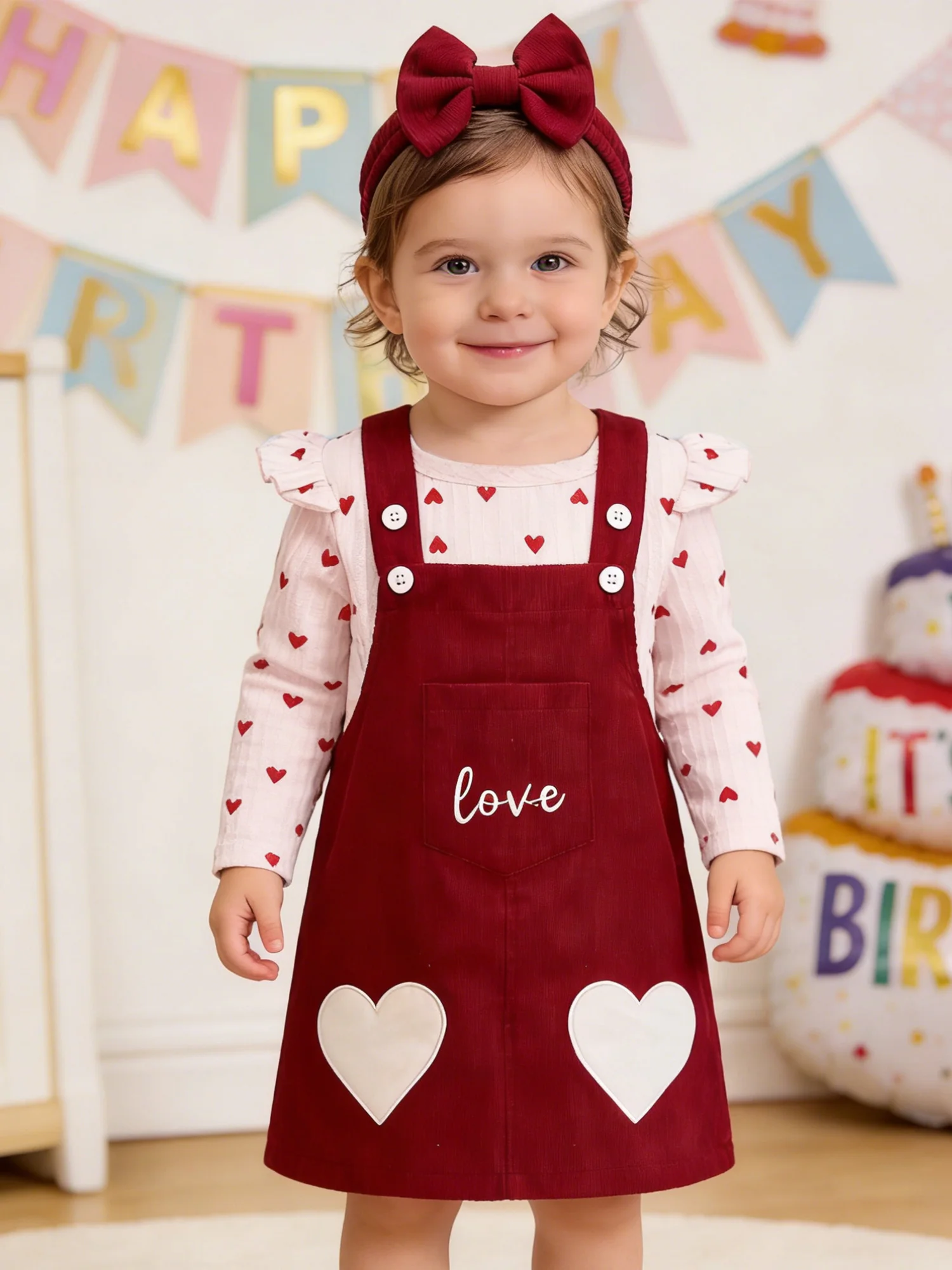 New Year Valentines Day Sets 0-18M Newborn Baby Girls Toddlers Party Outfits Rompers with Corduroy Overall Dress for Christmas