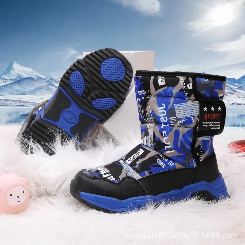 Children Plush Shoes Winter Snow Boots Kids Boys and Girls Warm Shoes From 5 To 9Y Footwear Size 31-43# From 5 TO 12Y