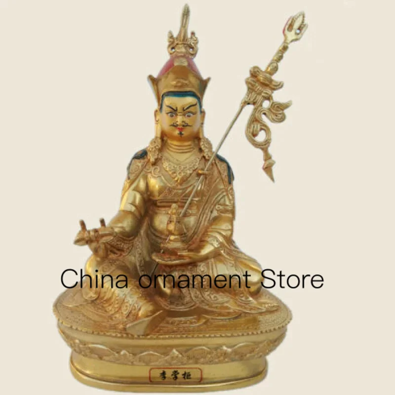 8 Inches/21cm Hand-Painted Gilded Bronze Nepal Guru Padma Samba WA Rinpoche Buddha Statue