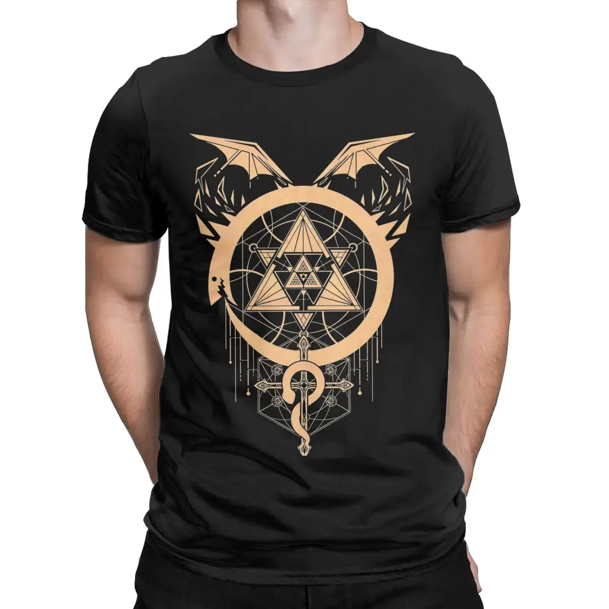 Fullmetal Alchemist Anime Men's T Shirt Gilded Snakes of Alchemy Vintage Tee Short Sleeve O Neck T-Shirts Pure Cotton