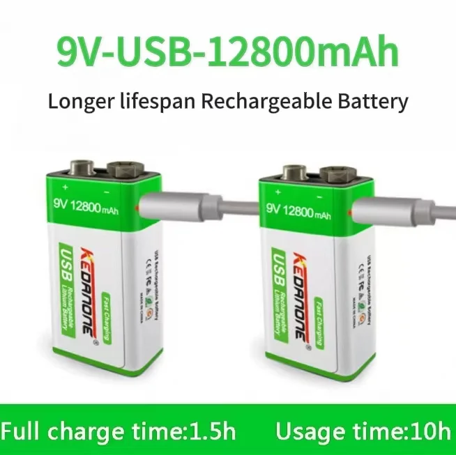 Micro rechargeable lithium iron phosphate battery 9V-USB-1200mAh suitable Helicopter Model Microphone Toy