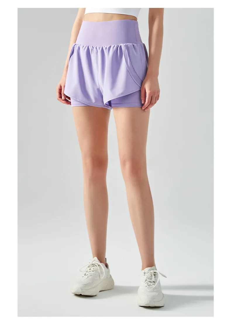 Women's Yoga Shorts - Fake Two Pieces Sports Shorts for Women Summer High Waist Loose Fitness Running Shorts Workout Hot Pants