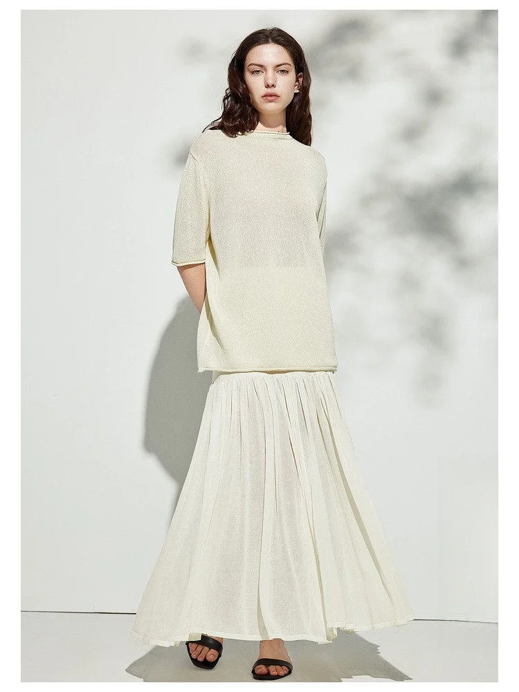

CHICC3 Cool Sensation Rayon Cotton Layered Skirt Elegant Drifting Half-length Skirt Fashionable Women's Ensemble Short Sleeve...