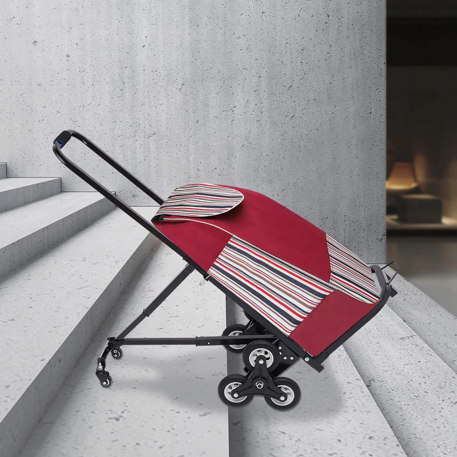 عربة تسلق الدرج مع 8 عجلات، تصميم مطوي قابل للتعديل لمركز التسوق في المطارات المتحركة بوزن 330 رطلاً