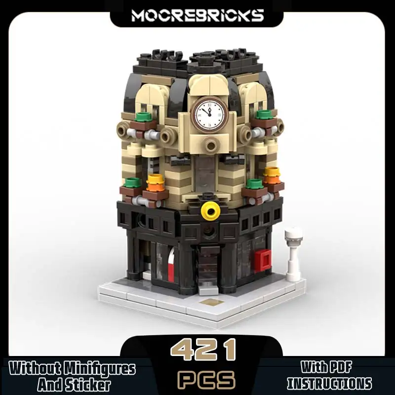 Blocs de construction MOC, vue sur la rue, coin, bureau de poste, Architecture modulaire, modèle technologique, briques, jouet, cadeaux de vacances