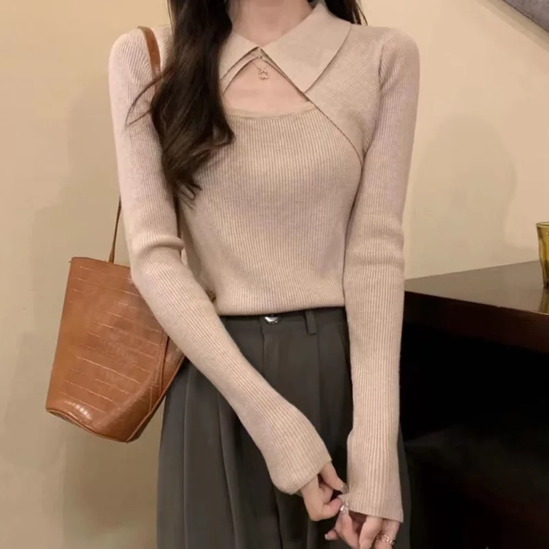 

New Slim Sweater with Slim Sweater Fake Two-piece Hollow Inner Hair Style Clothes for Women XQ115