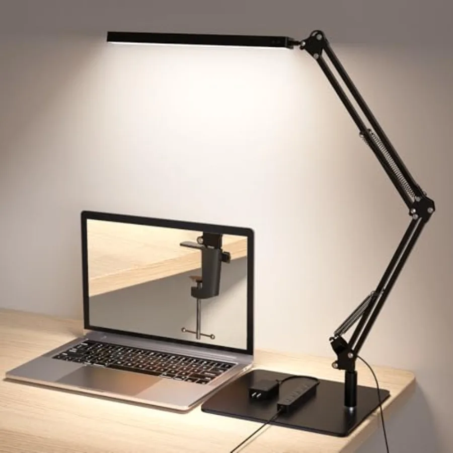 

LED Desk Lamp for Home Office and Round Base Clamp-On with 5 Light Modes and Auto Shut Off 14W Adjustable Brightness 5000K Eye-