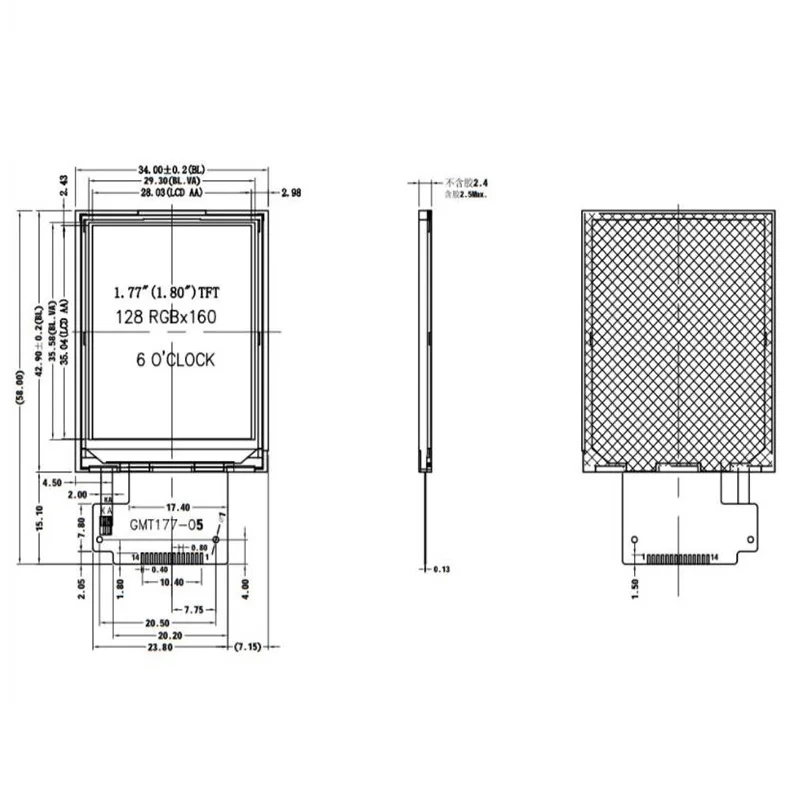 1.77-1.8 Inch TFT LCD Display HD 65K Color Screen 128*160 ST7735S Chip 14PIN SPI Serial Port Plug-in Type Solder Type Not Toucha