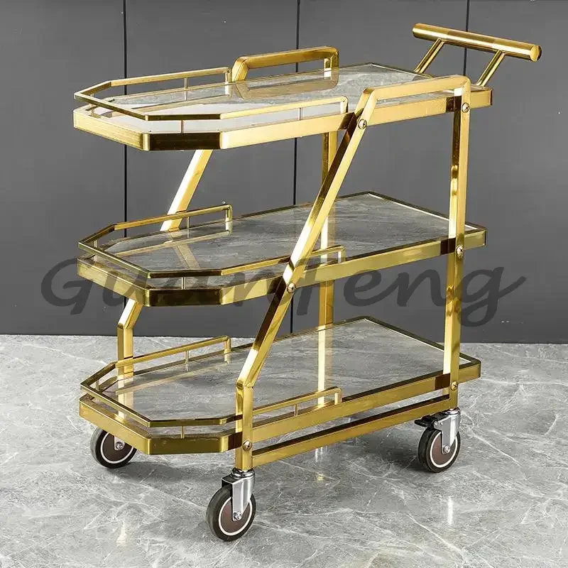 Hotel Heavy Duty Service Trolley, Ultra Thick Heat Resistant Stone Top, Large Capacity Bar Cart for Restaurant Kitchen