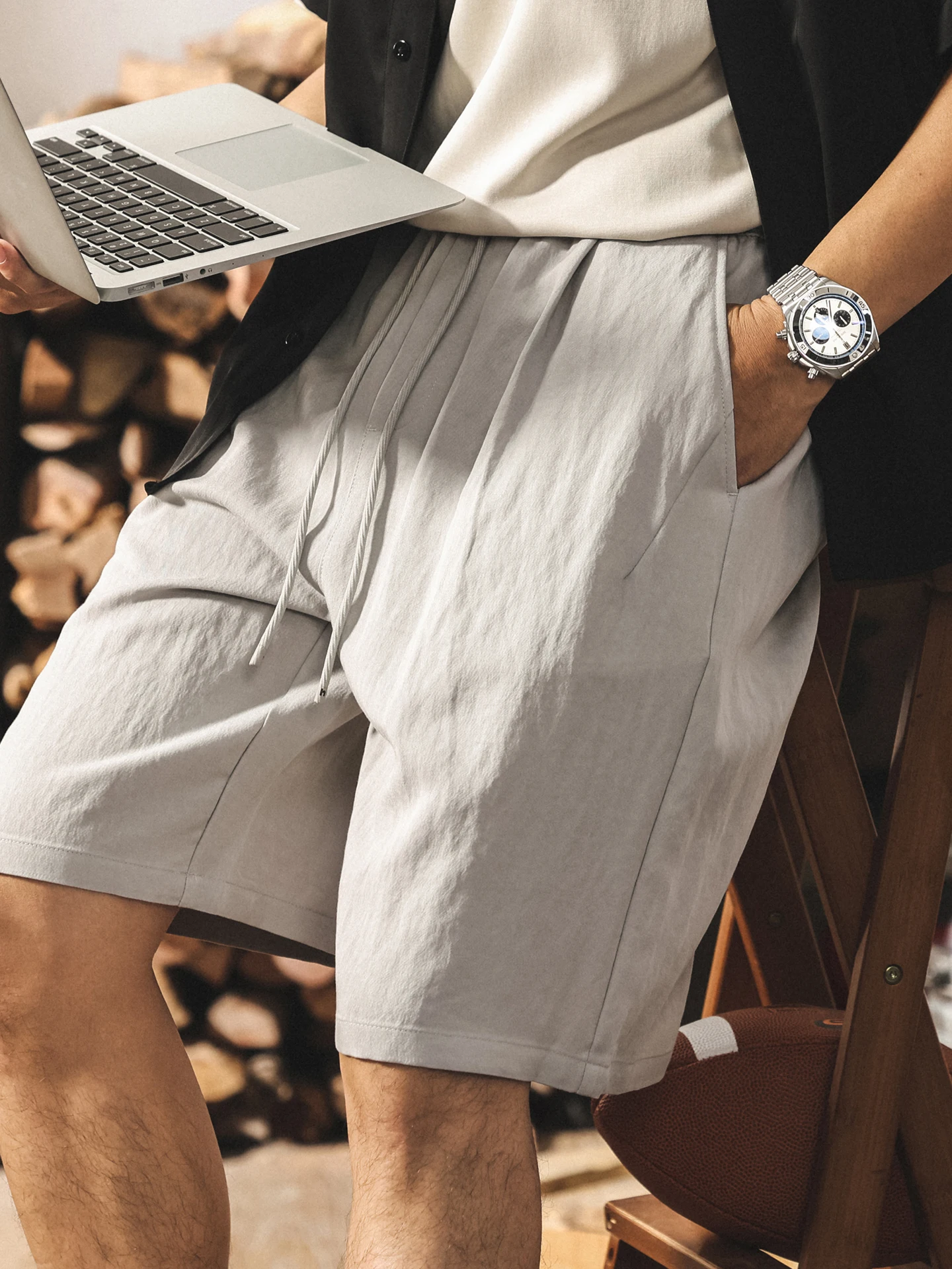 

Linen Casual Loose Straight Leg ort Pants Men's Summer New Sle Breathable Cool Feeling Five-Point Trendy Brand Faionabl...