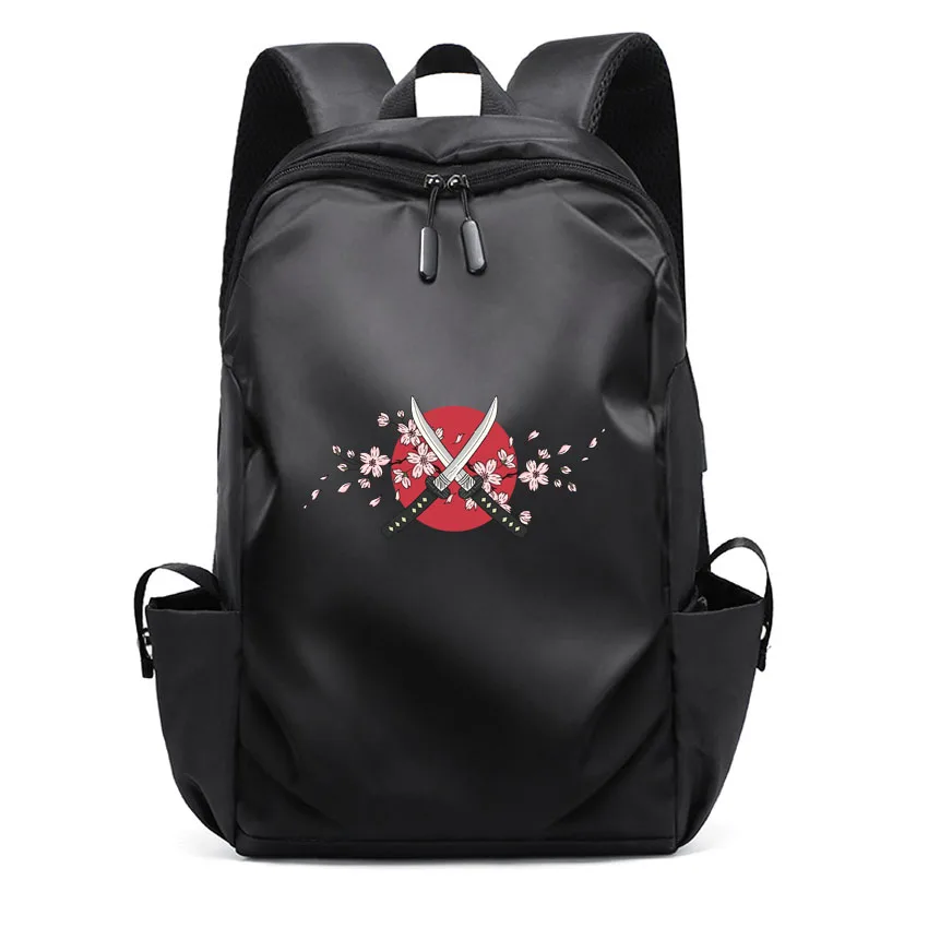 College Student Women Man Backpack Ladies Martial Arts Knife Cherry Blossoms Pattern Printed Travel Female Laptop USB Backpack