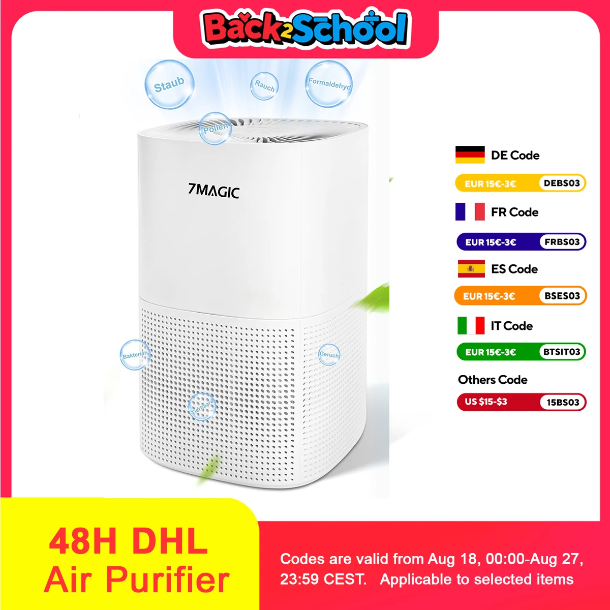 Luftreiniger APH200wia Schlafzimmer, Wohnzimmer, Aktivkohlefilter, automatischer sauberer Timer WAZ Pollen, Gerüche e Tierhaa