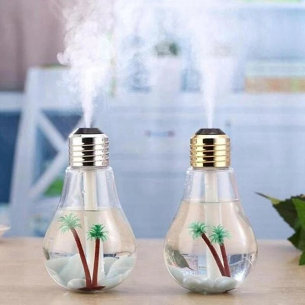 Air Humidifier Bulb Lamp Shade Decorative Lights Diffuser Purifier Atomizer with Colorful LED Night Light for Home A